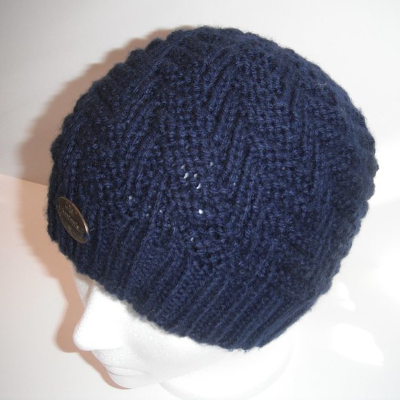 Hand Knitted Hat Toque Adult Size - S-M Acrylic Color Navy - 004 Hand knit by me - Picture 4 of 9